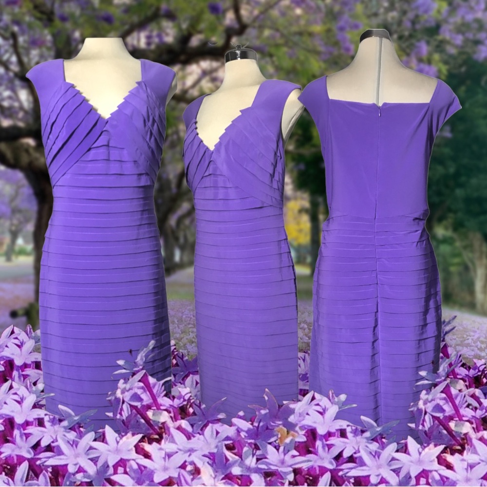Adrianna Papell   Luxury Designer Purple Sleeveless Sheath Dress Size 14